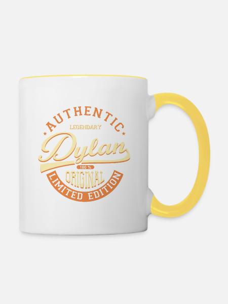 DYlAN Custom T-Shirt Dylan Geschenk - Tasse zweifarbig - Weiß/Gelb