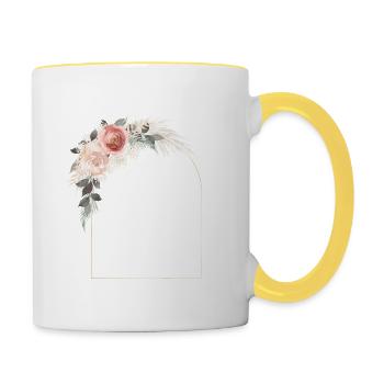 Blumen Bouquet Boho Bogen personalisierbar - Tasse zweifarbig - Weiß/Gelb - Rechts