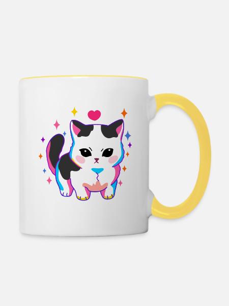 Düstere Katze - Tasse zweifarbig - Weiß/Gelb