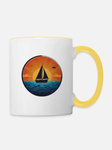 Sunset Ship - Tasse zweifarbig - Weiß/Gelb