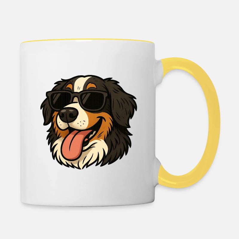 Bernois avec lunettes de soleil - Mug contrasté - blanc/jaune