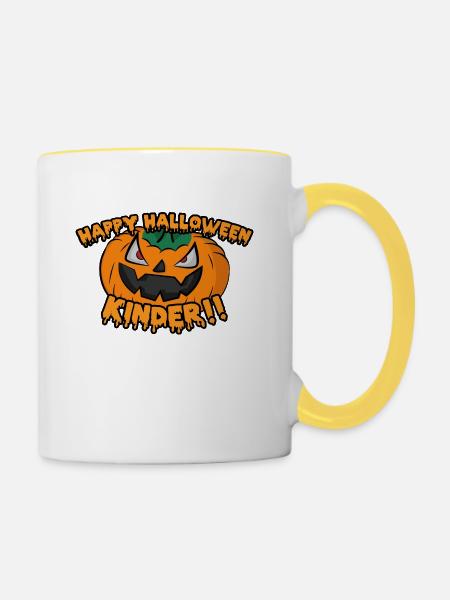 Kuerbis - Happy Halloween Kinder!! - Tasse zweifarbig - Weiß/Gelb