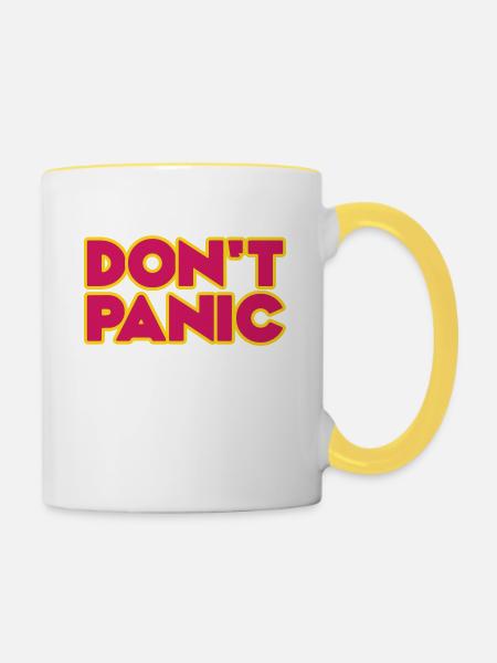 Don't Panic 2zeilig - Tasse zweifarbig - Weiß/Gelb