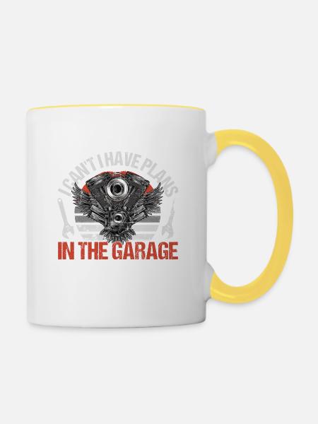 I Can t I Have Plans In The Garage Auto Mechaniker - Tasse zweifarbig - Weiß/Gelb