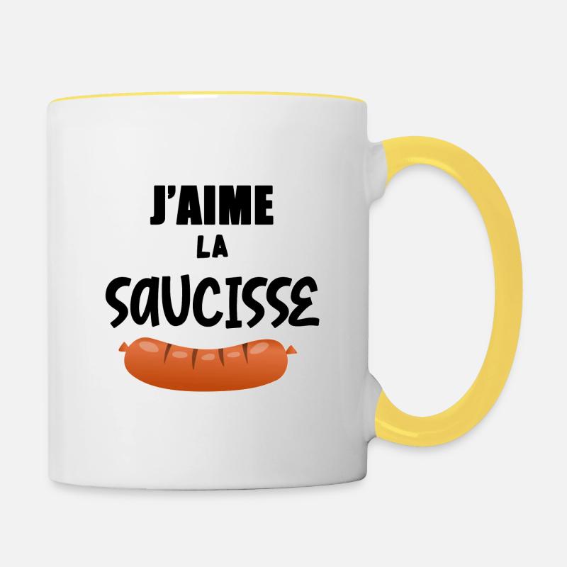 J'aime la saucisse - Mug contrasté - blanc/jaune