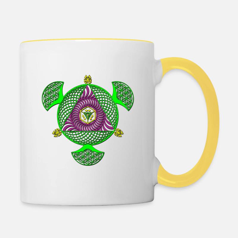 Mandala - Tasse zweifarbig - Weiß/Gelb