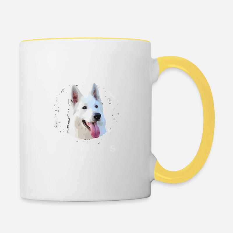 J'peux pas mon, Berger Blanc suisse veut pas - Mug contrasté - blanc/jaune