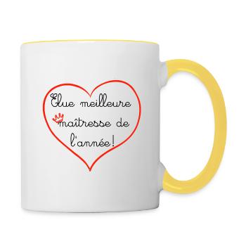 Elue Maitresse de l'année - Mug contrasté - blanc/jaune - Droite