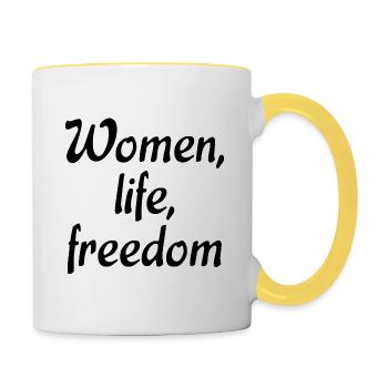 women life freedom Iran revolution - Contrasting Mug - white/yellow - Right