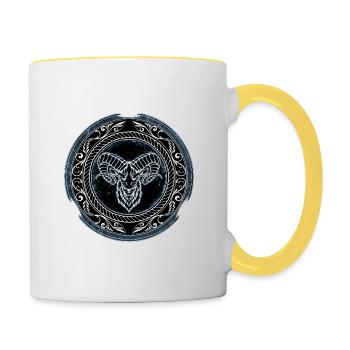 Wikinger Widder Aries - Tasse zweifarbig - Weiß/Gelb - Rechts