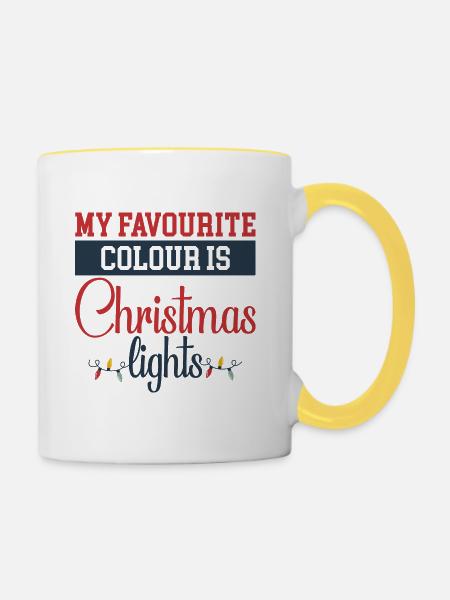 Weihnachtsdesign mit Lichtern - Tasse zweifarbig - Weiß/Gelb