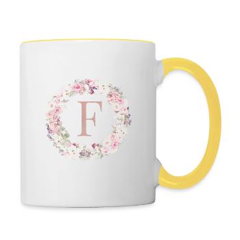Couronne Monogramme F personnalisable - Mug contrasté - blanc/jaune - Droite