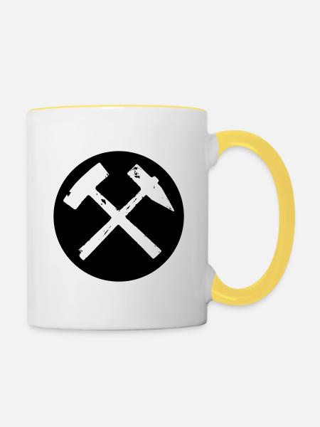 Eisen Schlägel, Ruhrpott, Ruhrgebiet - Tasse zweifarbig - Weiß/Gelb