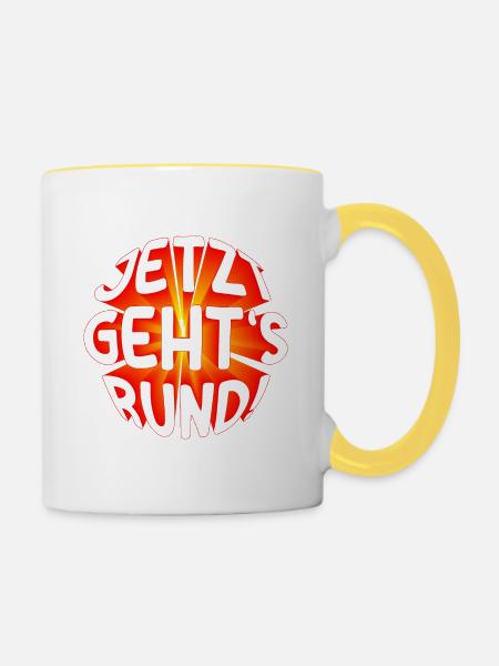 Jetzt gehts rund 3D - Tasse zweifarbig - Weiß/Gelb
