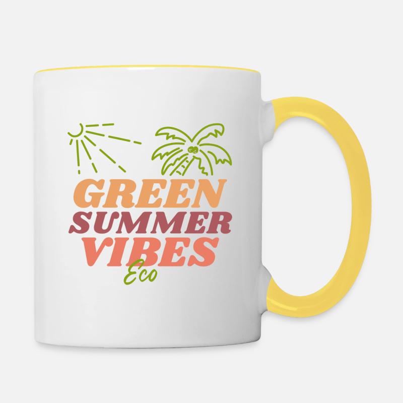 Green Summer Vibrations, sustainable summer - Contrasting Mug - white/yellow