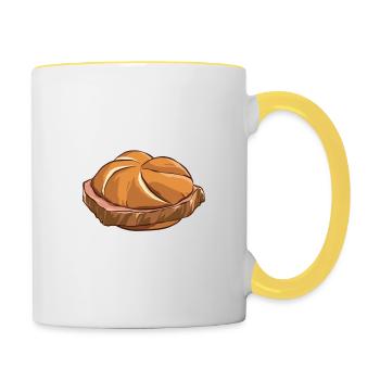 Leberkas geht immer - Leberkäse - Spruch - Tasse zweifarbig - Weiß/Gelb - Rechts