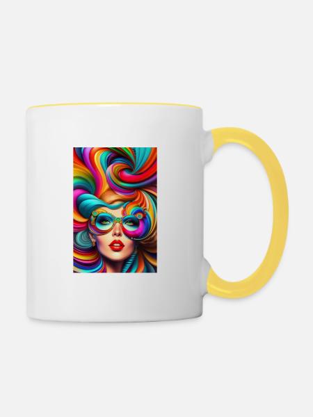 psychedelische Frau - Tasse zweifarbig - Weiß/Gelb