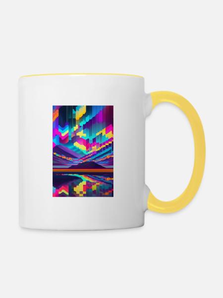 Psychedelischer Glitch von Pixeln - Tasse zweifarbig - Weiß/Gelb