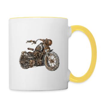 Motorad / Moped / Steampunk / Bike / Maschine - Tasse zweifarbig - Weiß/Gelb - Rechts