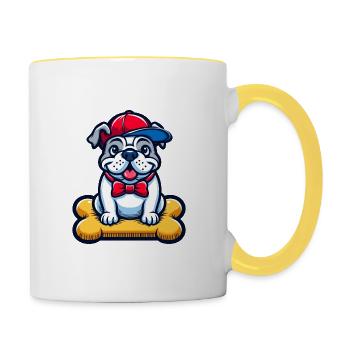 BULLDOGGE BULLDOG BULLY BULLIES FRENCHIE MOPS HUND - Tasse zweifarbig - Weiß/Gelb - Rechts