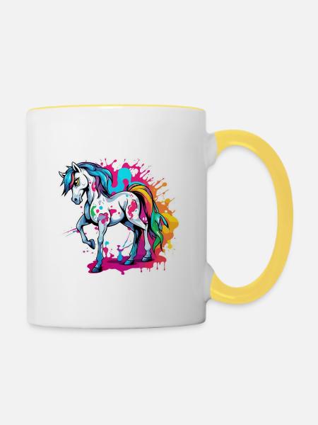 Pony / Pferd / Tier / reiten / Mähne / Stall - Tasse zweifarbig - Weiß/Gelb