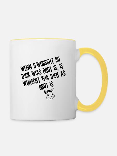 WurschtWieDick_Haltung | Redewendung - Tasse zweifarbig - Weiß/Gelb