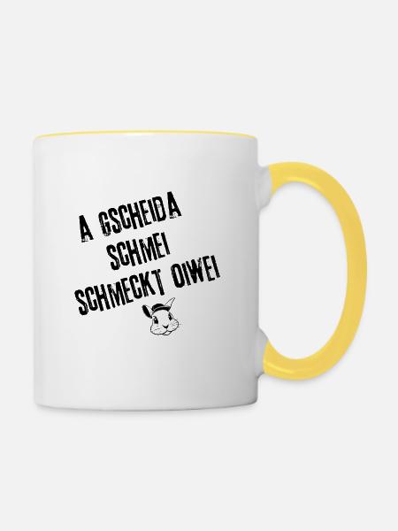 GscheidaSchmei_GeschmackStyle | Redewendung - Tasse zweifarbig - Weiß/Gelb