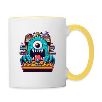 ARCADE SLOT MACHINE CASINO JOYSTICK MONSTER CRAZY - Contrasting Mug - white/yellow - Right