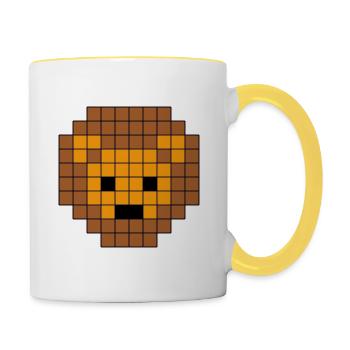 Löwe Pixel-Art - Tasse zweifarbig - Weiß/Gelb - Rechts