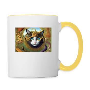 Chat mignon - Mug contrasté - blanc/jaune - Droite