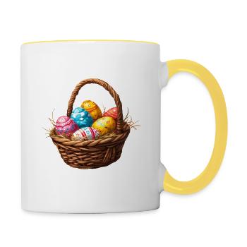Easter basket with brightly painted eggs - Contrasting Mug - white/yellow - Right