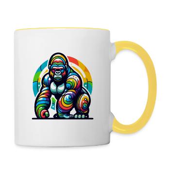 SITZENDER GORILLA AFFE TIER BUNT FARBEN KUNST RUND - Tasse zweifarbig - Weiß/Gelb - Rechts