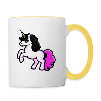 Licorne - Rose - Multicolore - Mug contrasté - blanc/jaune - Droite