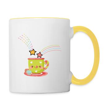 Kawaii-Pokal - Tasse zweifarbig - Weiß/Gelb - Rechts
