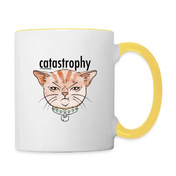 catastrophique / Chat / Chat / Chaos / Animal - Mug contrasté - blanc/jaune - Droite