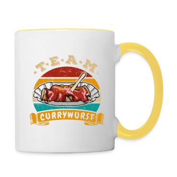 Team Currywurst - Fast Food - Vintage Retro - Tasse zweifarbig - Weiß/Gelb - Rechts