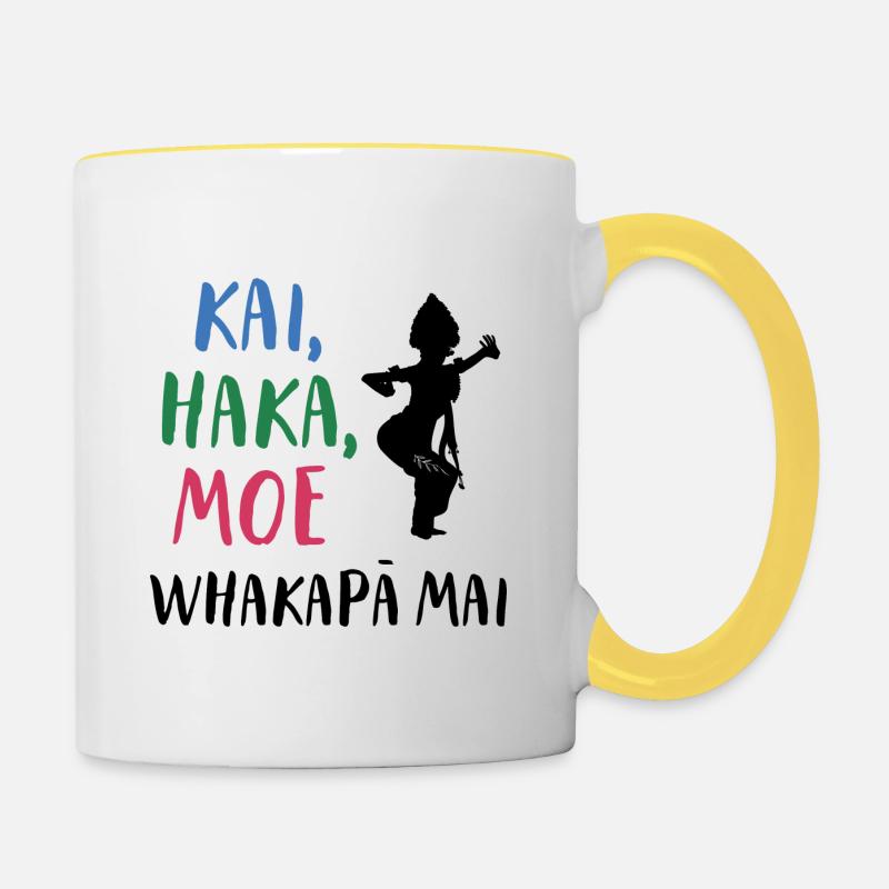 KAI, HAKA, MOE (MANGER, DANSER, DORMIR, RÉPÉTER) - Mug contrasté - blanc/jaune