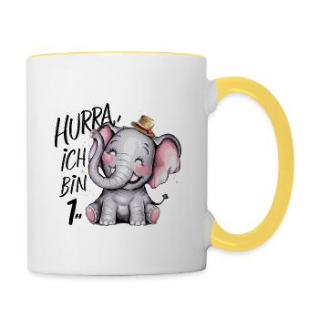 1. Geburtstag Geschenkidee 1 Jahr alt - Tasse zweifarbig - Weiß/Gelb - Rechts