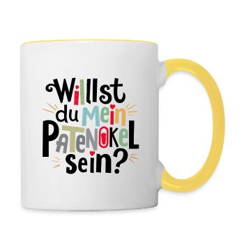 Patenonkel fragen - Tasse zweifarbig - Weiß/Gelb - Rechts