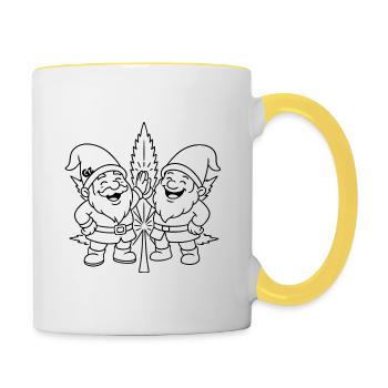 Zwergenfreunde mit Cannabisblatt - Tasse zweifarbig - Weiß/Gelb - Rechts