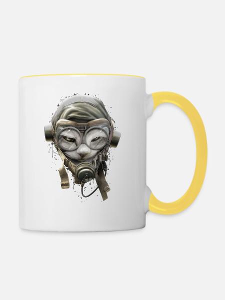 PILOTCAT (Spritzer) - Tasse zweifarbig - Weiß/Gelb