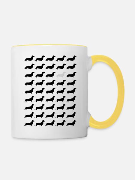 Dackel - Tasse zweifarbig - Weiß/Gelb