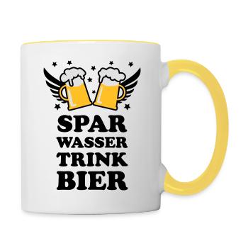 49 Spar Wasser trink Bier Spruch Sprüche - Tasse zweifarbig - Weiß/Gelb - Rechts