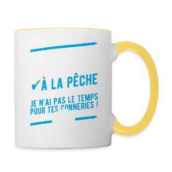"Célibataire en couple à la pêche" - Mug contrasté - blanc/jaune - Droite