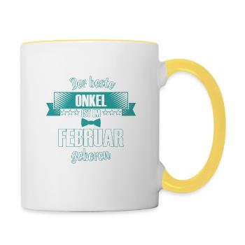 Der beste Onkel ist geboren im Februar - Tasse zweifarbig - Weiß/Gelb - Rechts