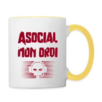 Pas asocial ordi t-shirt humour geek - Mug contrasté - blanc/jaune - Droite