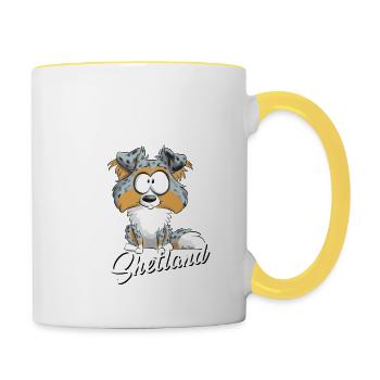 Ich bin Shetland - Blue Merle Tricolor EN - Tasse zweifarbig - Weiß/Gelb - Rechts