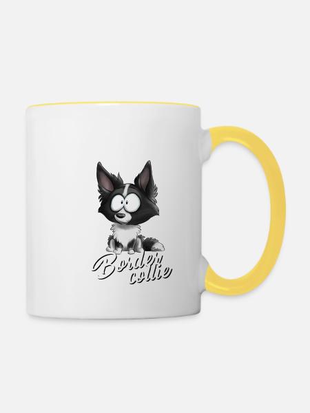 Je suis Border Collie - Noir FR - Mug contrasté - blanc/jaune