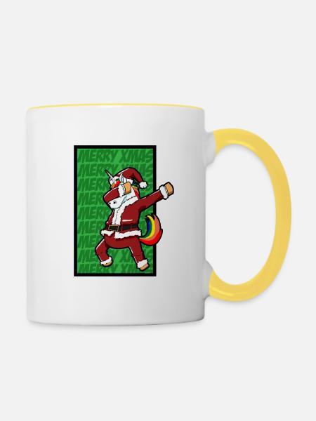 Weihnachten Einhorn Dabbing - Tasse zweifarbig - Weiß/Gelb