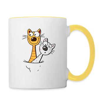 Zwei lustige Katzen im Shirt - Katze - Kitten -Fun - Tasse zweifarbig - Weiß/Gelb - Rechts